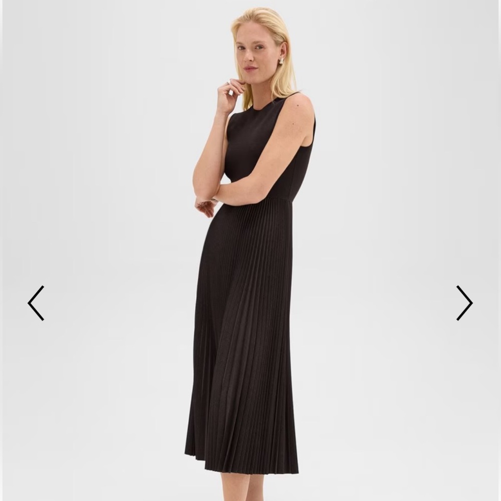 Theory Pleated Combo Dress in Stretch Wool-Blend